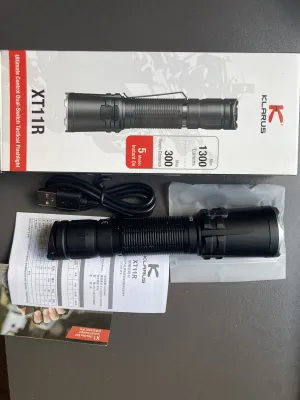 Klarus XT11R Tactical Flashlight, 1300 Lumens, 300m Beam, IPX8 actual product photo.