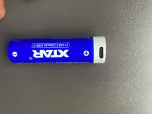 XTAR 21700 Battery, 5000mAh, Built-in USB-C, 10A Discharge actual product photo.