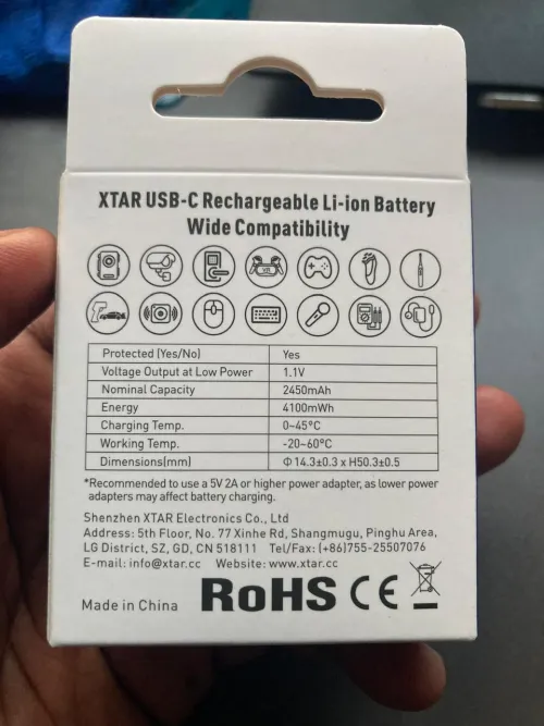 4 Pack XTAR AA Lithium-ion USB-C Battery 1.5V 2A, 4100mWh 2450mAh with LED Indicator actual product photo.