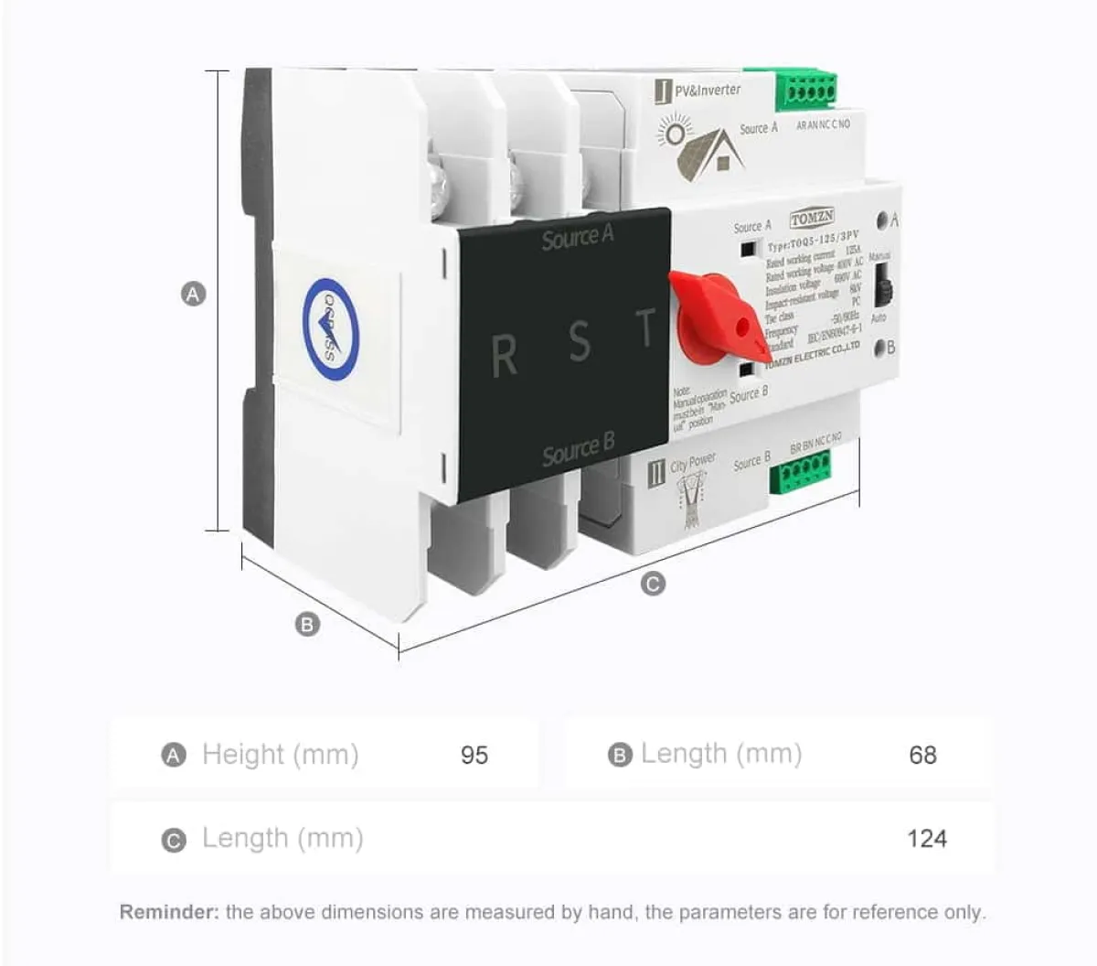 TOMZN 63/100A Automatic ATS, Solar/Generator Transfer Switch, 220V