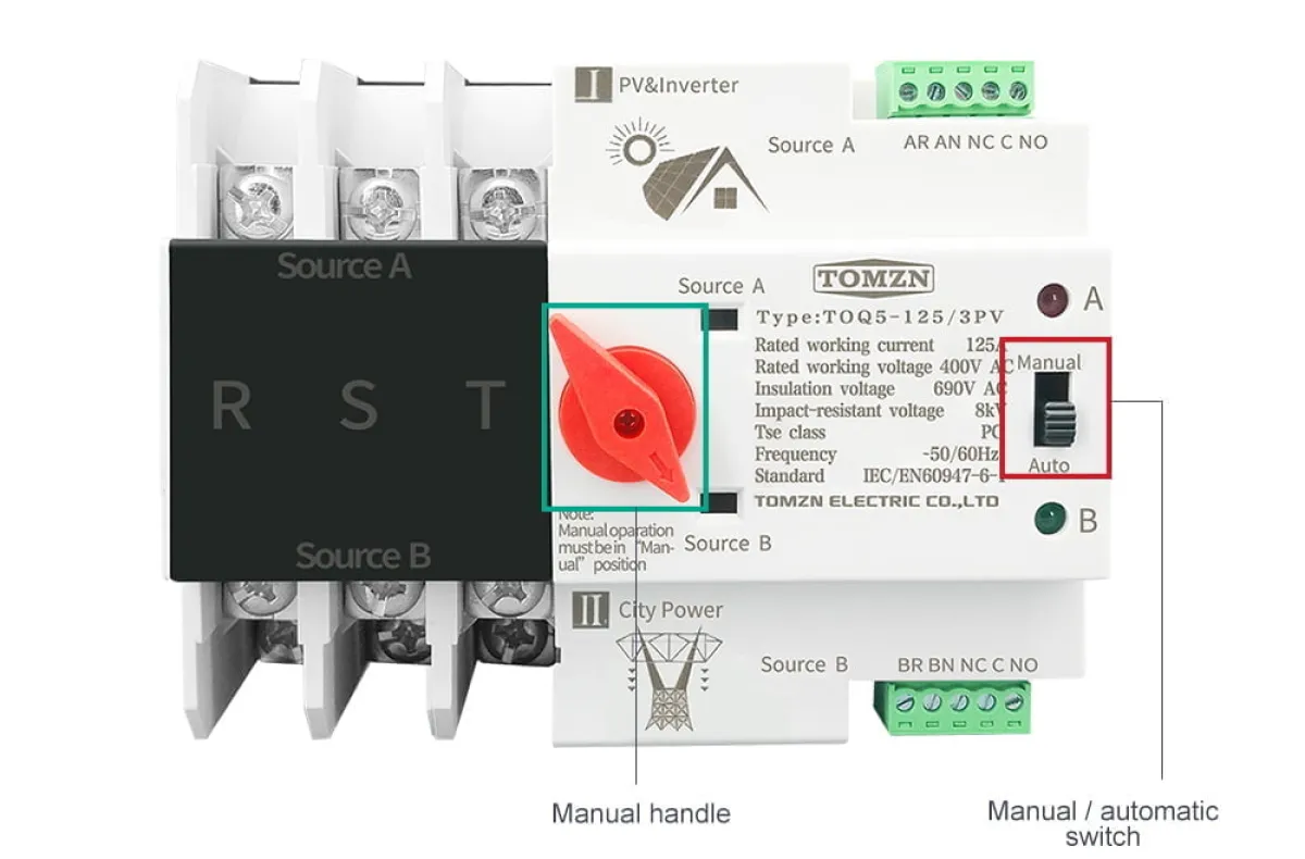 TOMZN 63/100A Automatic ATS | Solar/Generator Transfer Switch - 220V, UPS Concept | Seamless Power Backup for Homes &