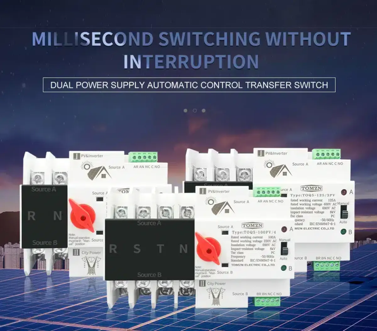 TOMZN 63/100A Automatic ATS, Solar/Generator Transfer Switch, 220V