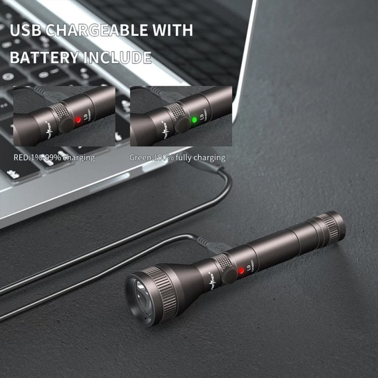 PEETPEN L9 Flashlight | 500lm Osram LED, 120m Beam, USB Rechargeable | Pocket Torch for Camping, Hiking, Emergency,