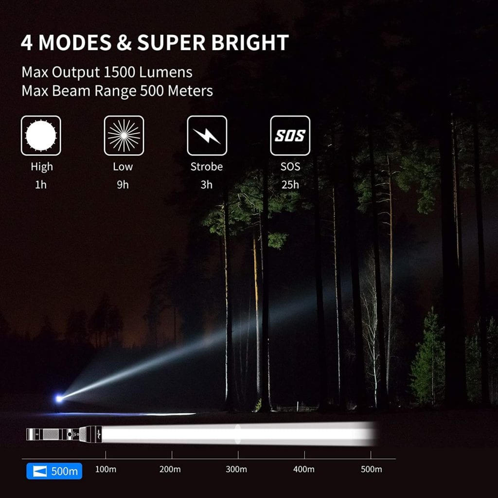 PEETPEN L45 Flashlight: 900lm, 0.5Km Beam, USB Rechargeable, IPX6 Waterproof, Aluminium Alloy; Camping, Outdoors,