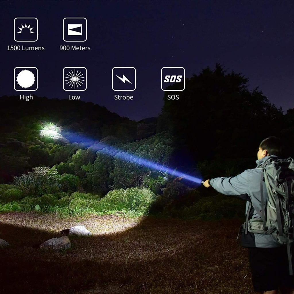 PEETPEN L70 Flashlight: 0.7km Beam, 1500lm Super Bright, USB Rechargeable, Heavy-Duty Aluminum, Water-Resistant for
