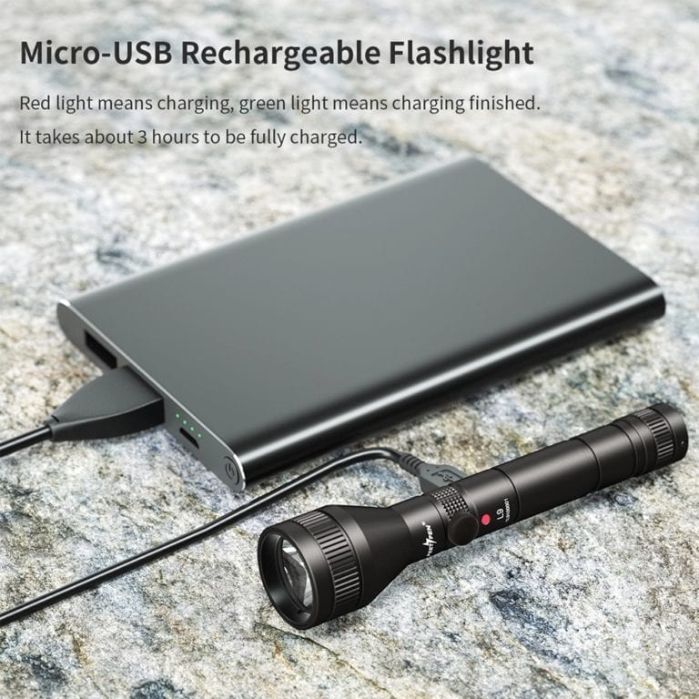 PEETPEN L9 Flashlight | 500lm Osram LED, 120m Beam, USB Rechargeable | Pocket Torch for Camping, Hiking, Emergency,