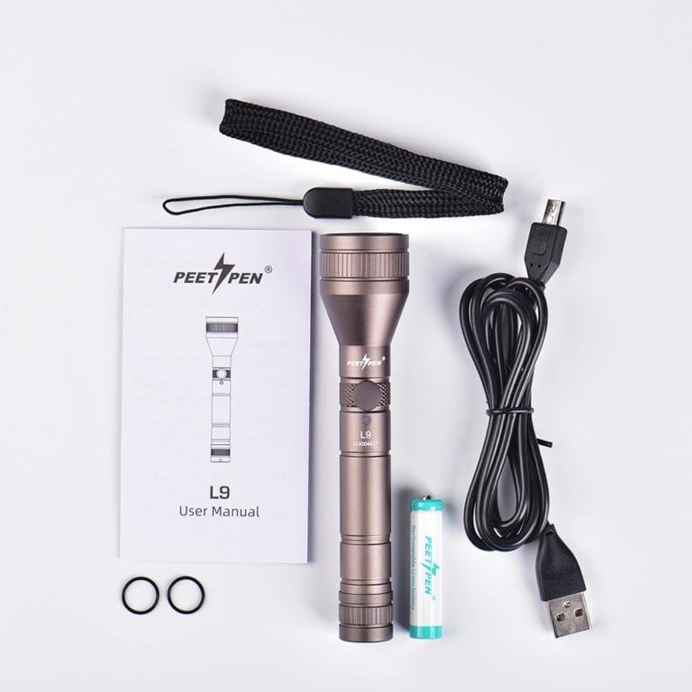 PEETPEN L9 Flashlight | 500lm Osram LED, 120m Beam, USB Rechargeable | Pocket Torch for Camping, Hiking, Emergency,