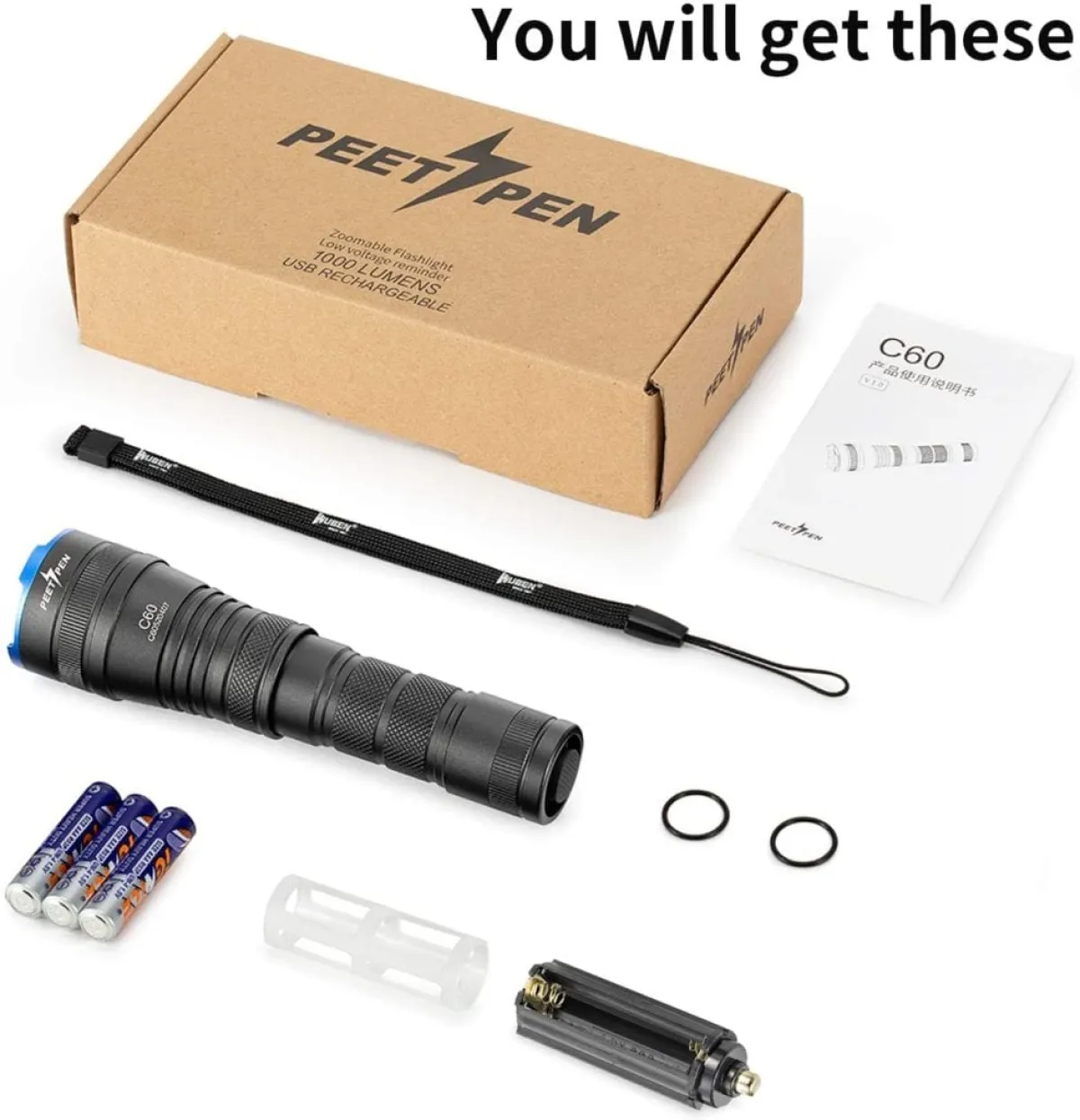 PEETPEN C60 zoomable rechargeable flashlight