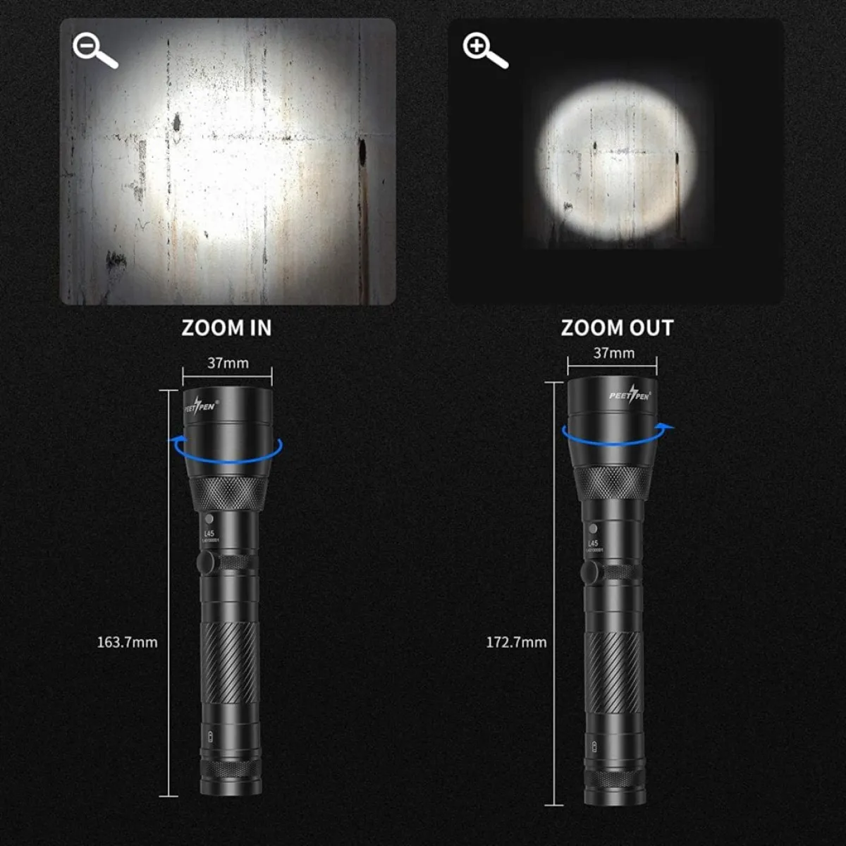 PEETPEN L45 zoomable rechargeable flashlight