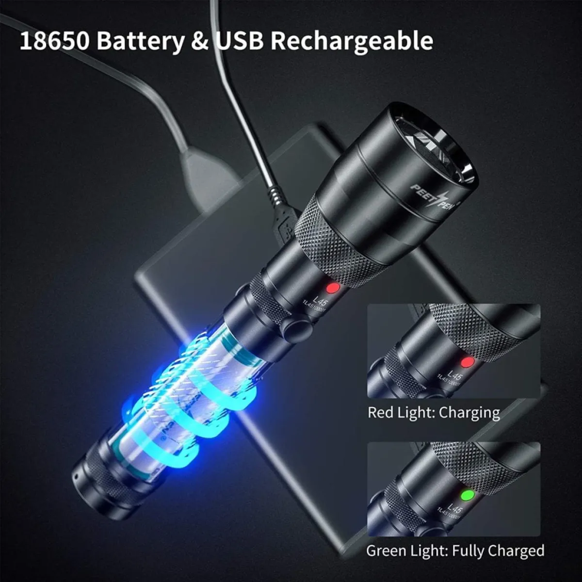 PEETPEN L45 zoomable rechargeable flashlight
