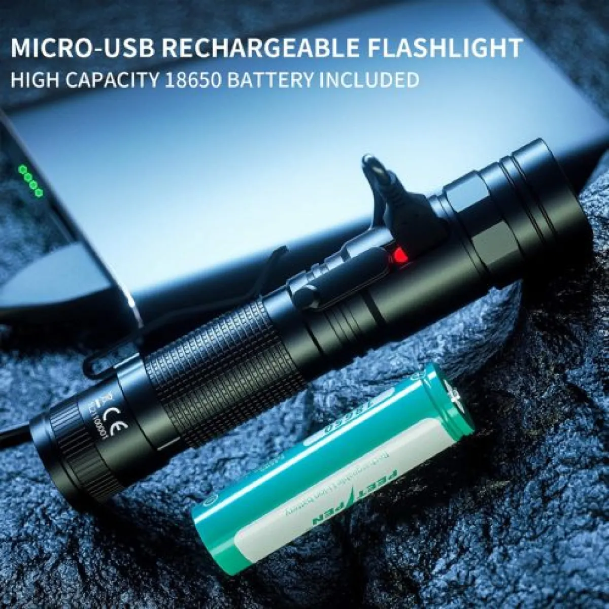 PEETPEN L21 Rechargeable USB Flashlight | 300m Beam, 1200 Lumens, Osram P8 LED, IPX6 Waterproof, Aluminium Alloy | 1