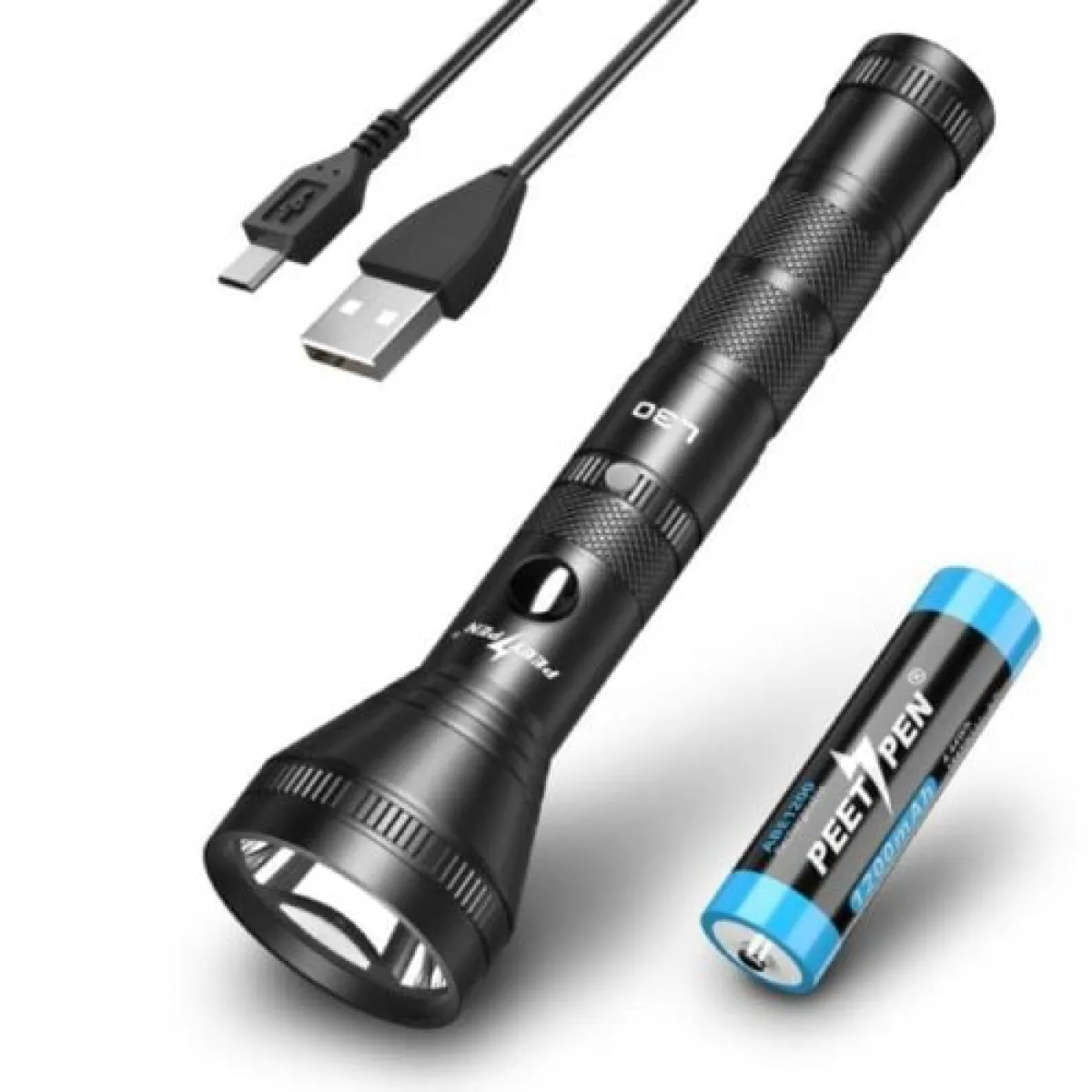 PEETPEN L30 LED Flashlight | 400m Beam, 1200 Lumens, USB Rechargeable, IPX6 Waterproof Aluminum | Outdoor, Emergency,