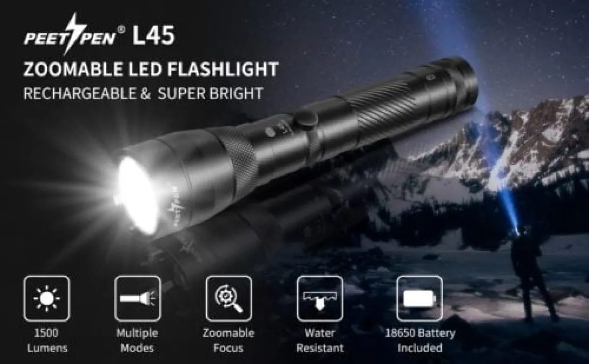 PEETPEN L45 zoomable rechargeable flashlight