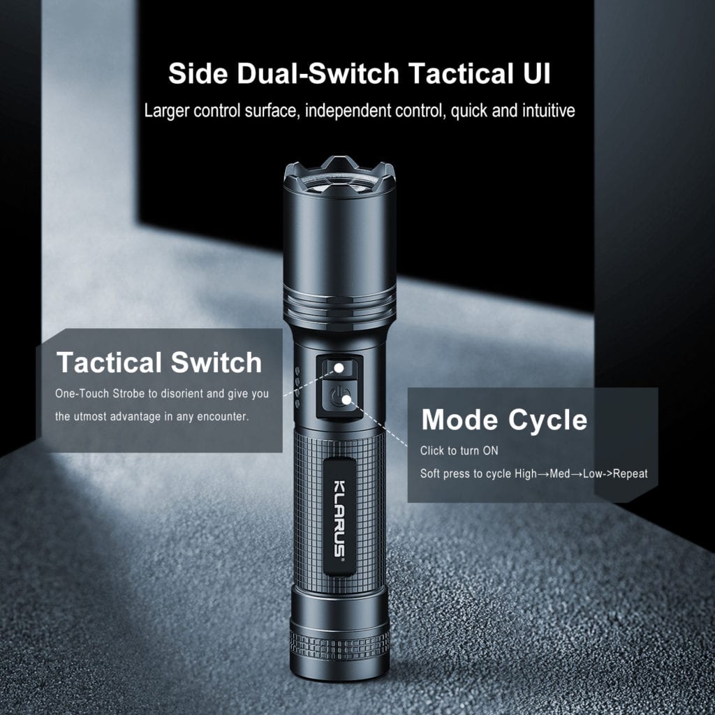 Klarus A1 Flashlight | 1100 Lumens, 230m Beam | USB-C Rechargeable, Camping, Emergency | Aluminum Alloy, IPX6