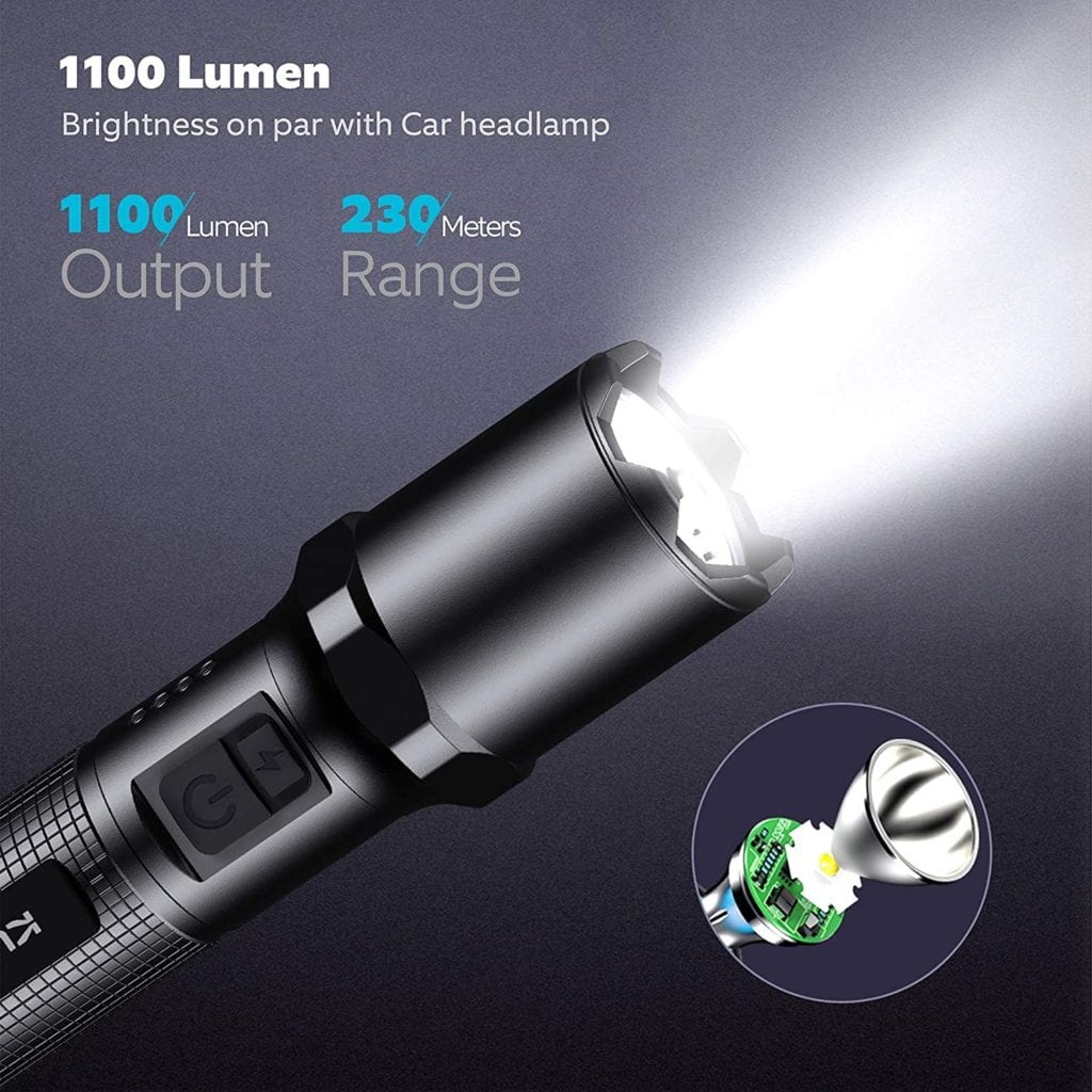Klarus A1 Flashlight | 1100 Lumens, 230m Beam | USB-C Rechargeable, Camping, Emergency | Aluminum Alloy, IPX6