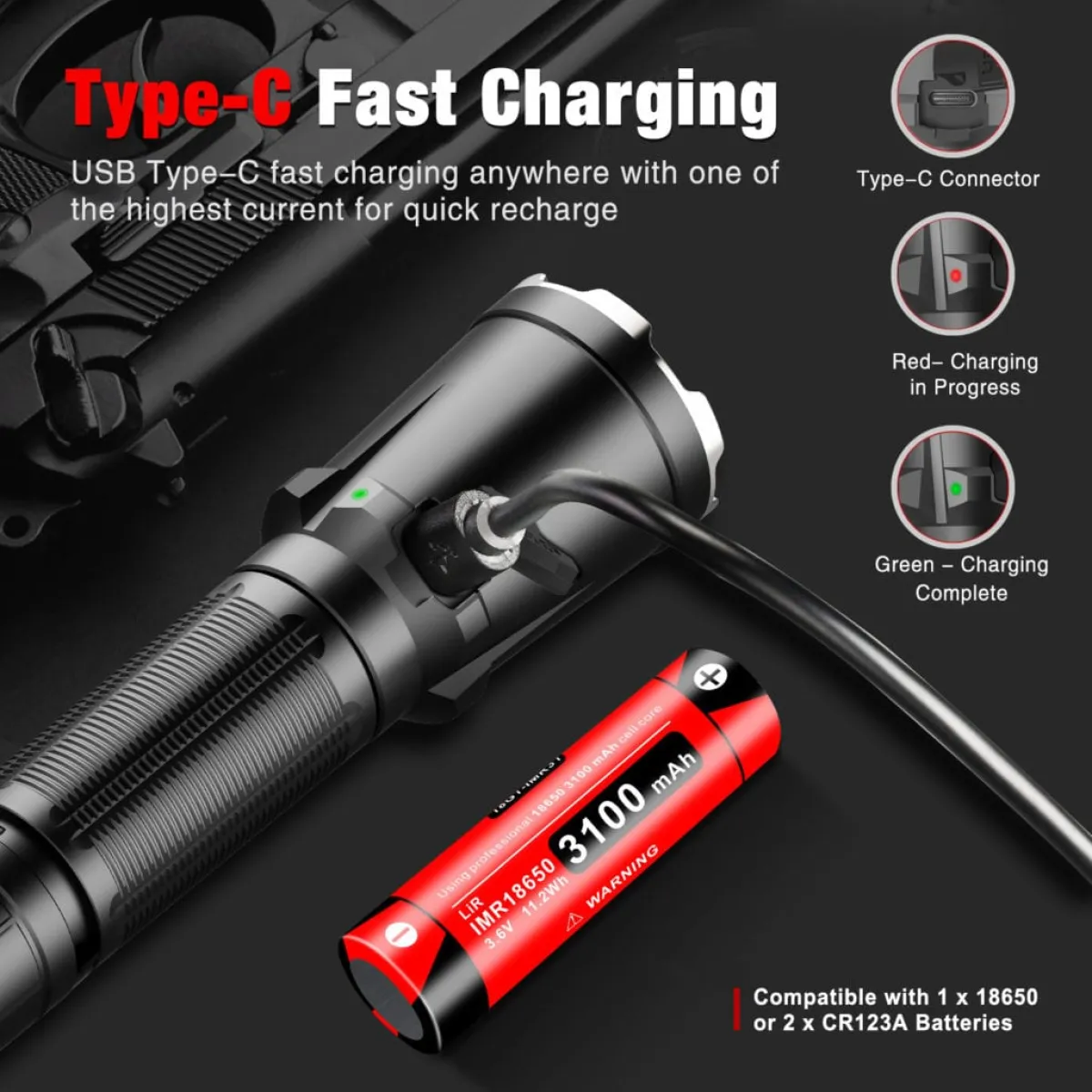 Klarus XT11GT tactical flashlight with holster