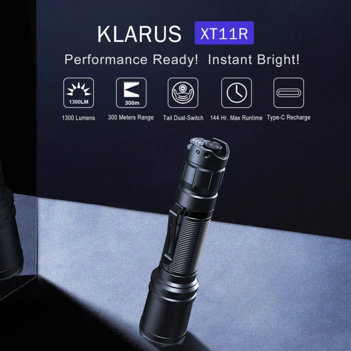 Klarus XT11R flashlight beam distance demonstration