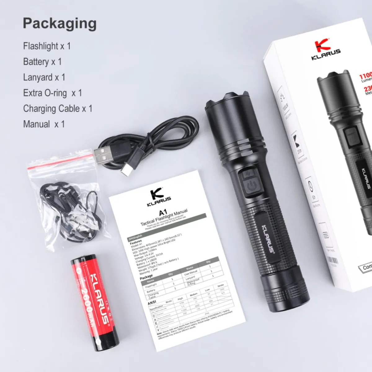 Klarus A1 rechargeable EDC flashlight