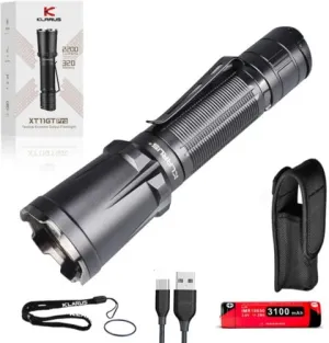 Klarus XT11GT Torch: 2200 Lumens, USB-C Rechargeable Tactical Flashlight with Dual Tail Switches. Security, Outdoor, Emergency Use. Includes 3100mAh Battery & Holster.