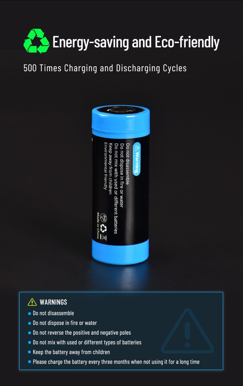 Wuben 26650 Li-ion Battery | 5000mAh, 3.7V, 20A | Flashlight & Torch Rechargeable Power | 500 Charge Cycles in Kenya
