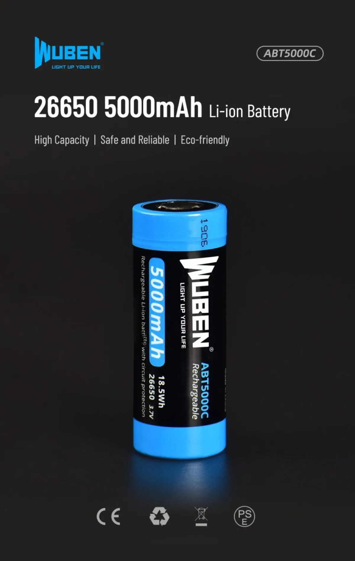 Wuben 26650 rechargeable battery