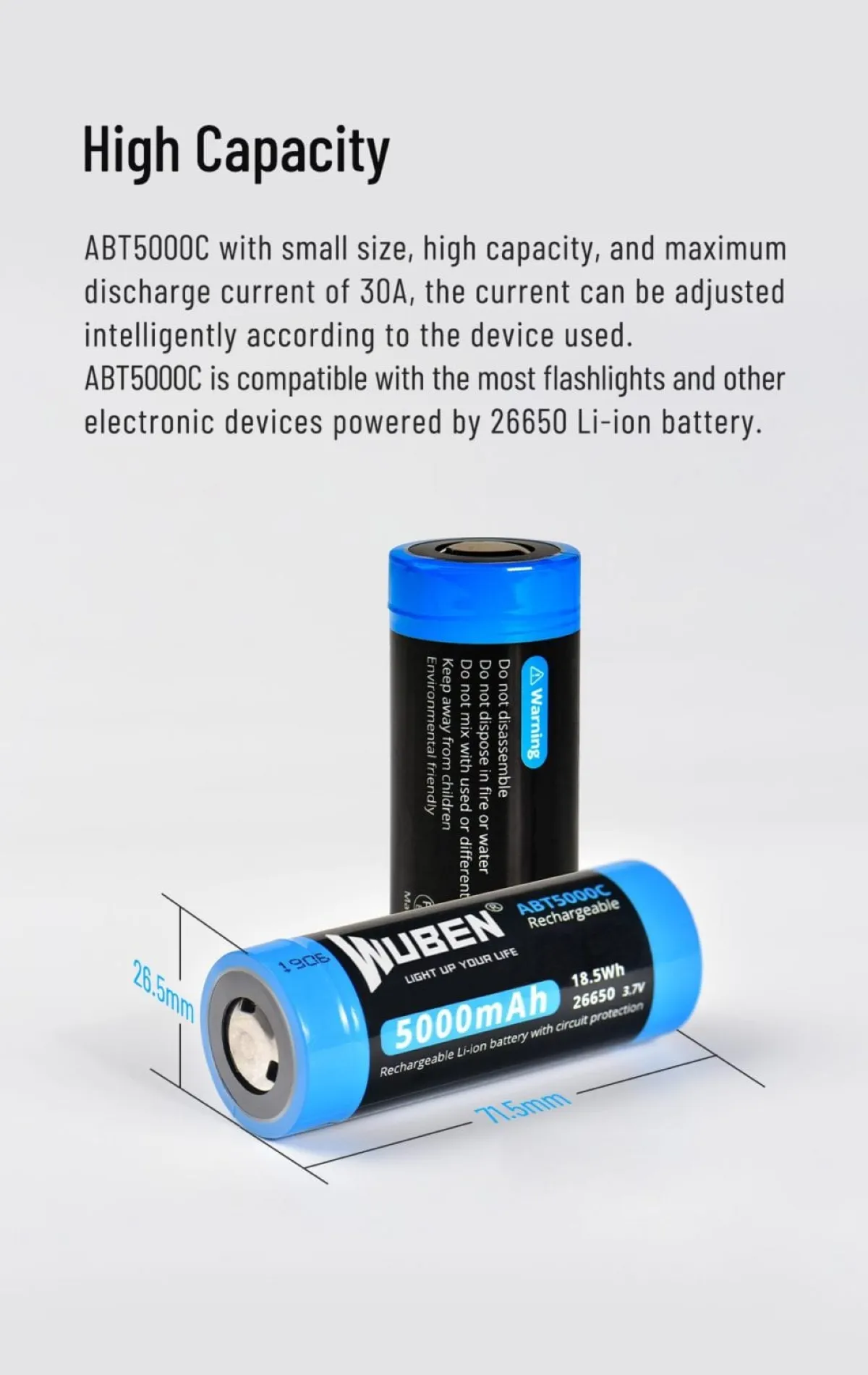 Wuben 26650 rechargeable battery