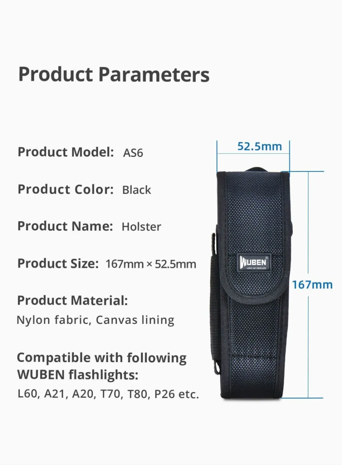WUBEN AS6 Holster, Nylon Belt Pouch for C3, L50, TO40R, TO46R
