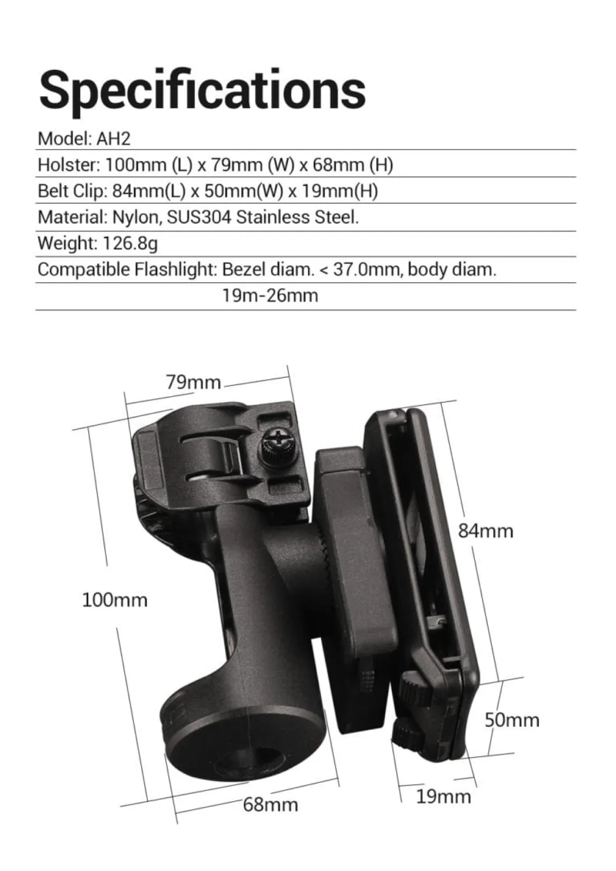 Klarus AH2 Rapid Deployment Flashlight Holster, Steel and Nylon