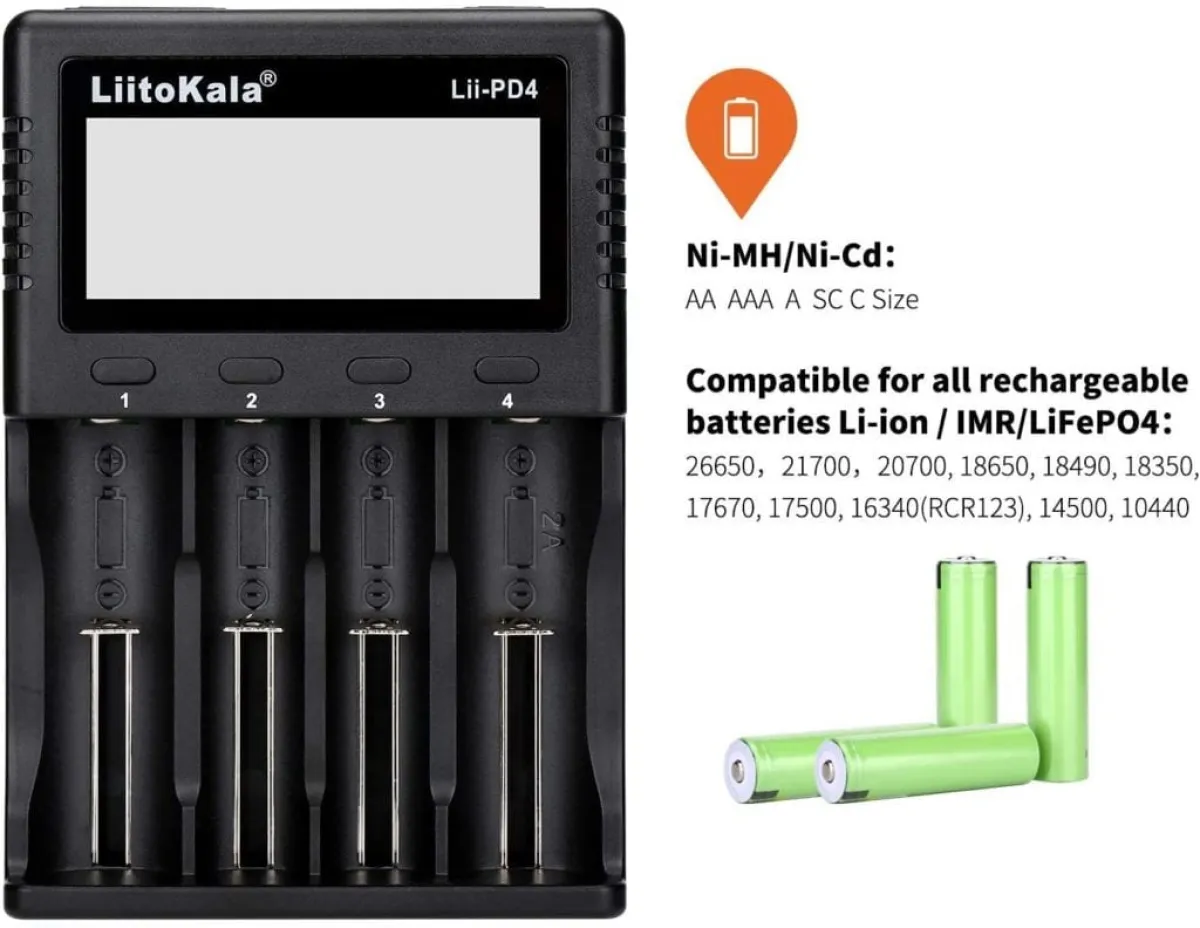 LiitoKala Lii-PD4 4-Bay Smart Charger with LCD Display