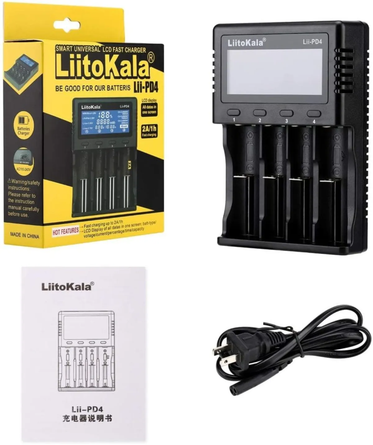 LiitoKala Lii-PD4 4-Bay Smart Charger with LCD Display
