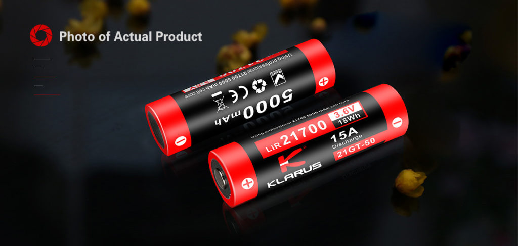 Klarus 5000mAh 21700 Battery: High-Drain 16A Protected Button Top for Flashlights, Gimbals & Torch Lights in Kenya