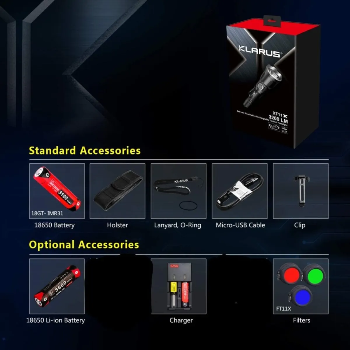 Klarus XT11X flashlight with holster