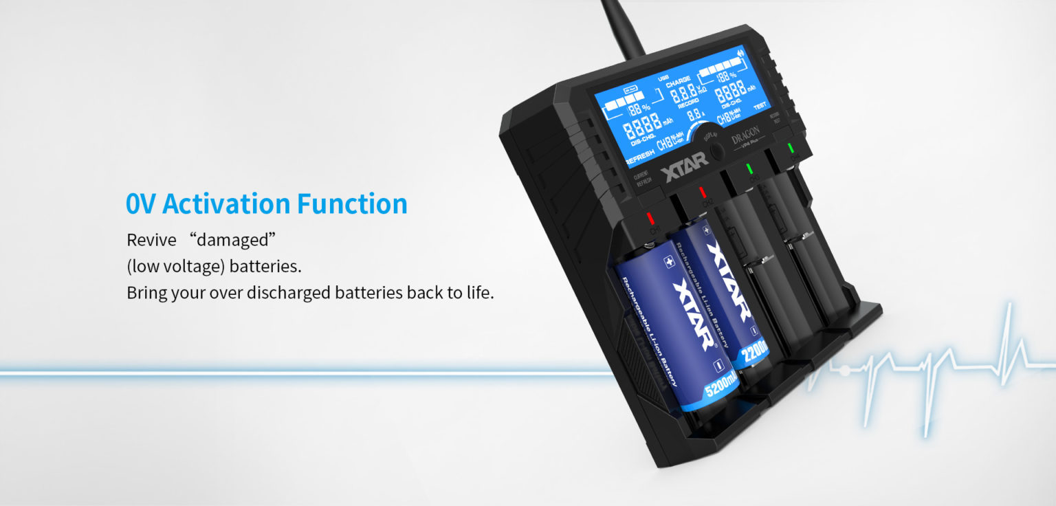 Xtar Dragon VP4 Plus Charger | 4-Bay Li-ion/NiMH Smart Charger, Power Bank, Voltage/Resistance Test, LCD Display in