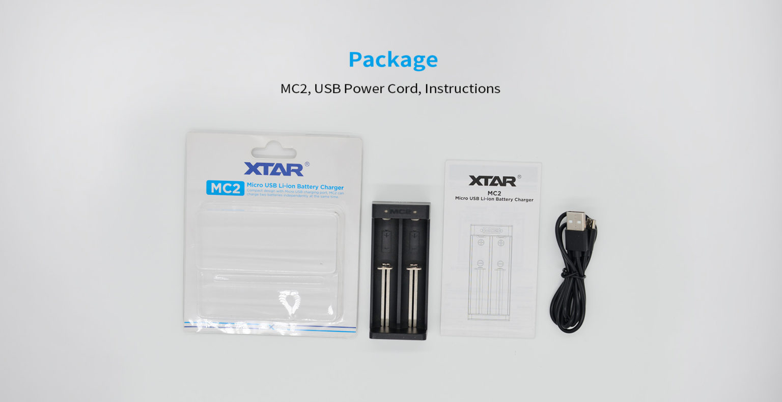 XTAR MC2 2-Bay USB Li-ion Charger | Charges 18650, 14500, 26650 Batteries | Portable & Safe Charging | Durable ABS