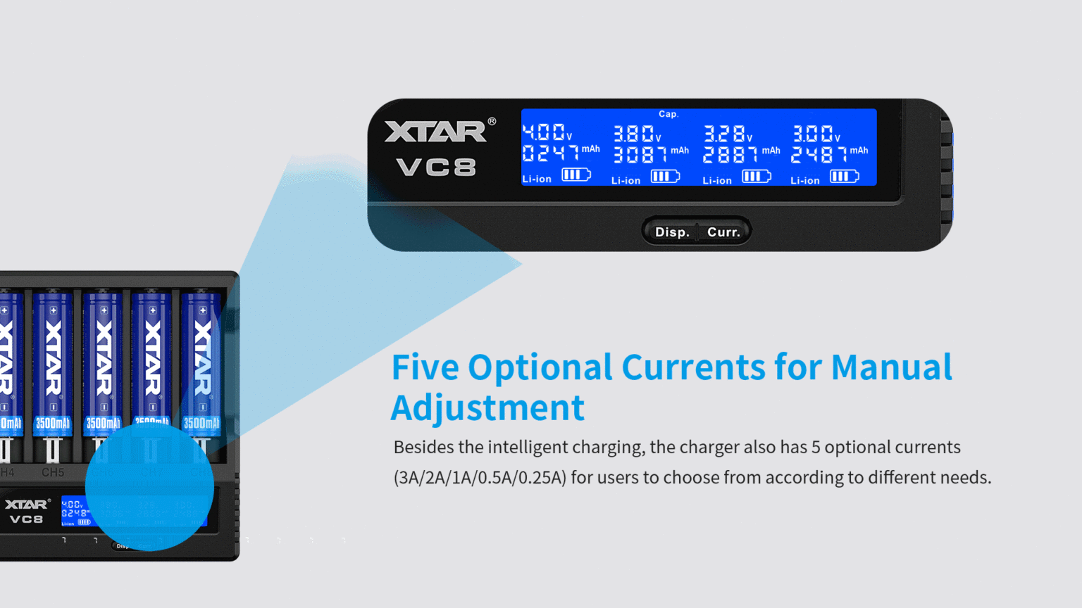 XTAR VC8 Charger: 8-Channel Fast Charge Li-ion/NiMH, QC3.0 USB-C, LCD Display, AA/AAA, 18650/21700 Batteries in Kenya