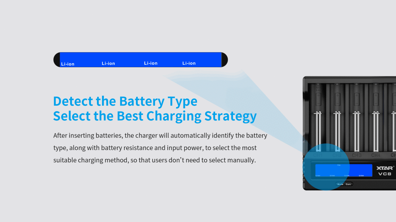 XTAR VC8 Charger: 8-Channel Fast Charge Li-ion/NiMH, QC3.0 USB-C, LCD Display, AA/AAA, 18650/21700 Batteries in Kenya