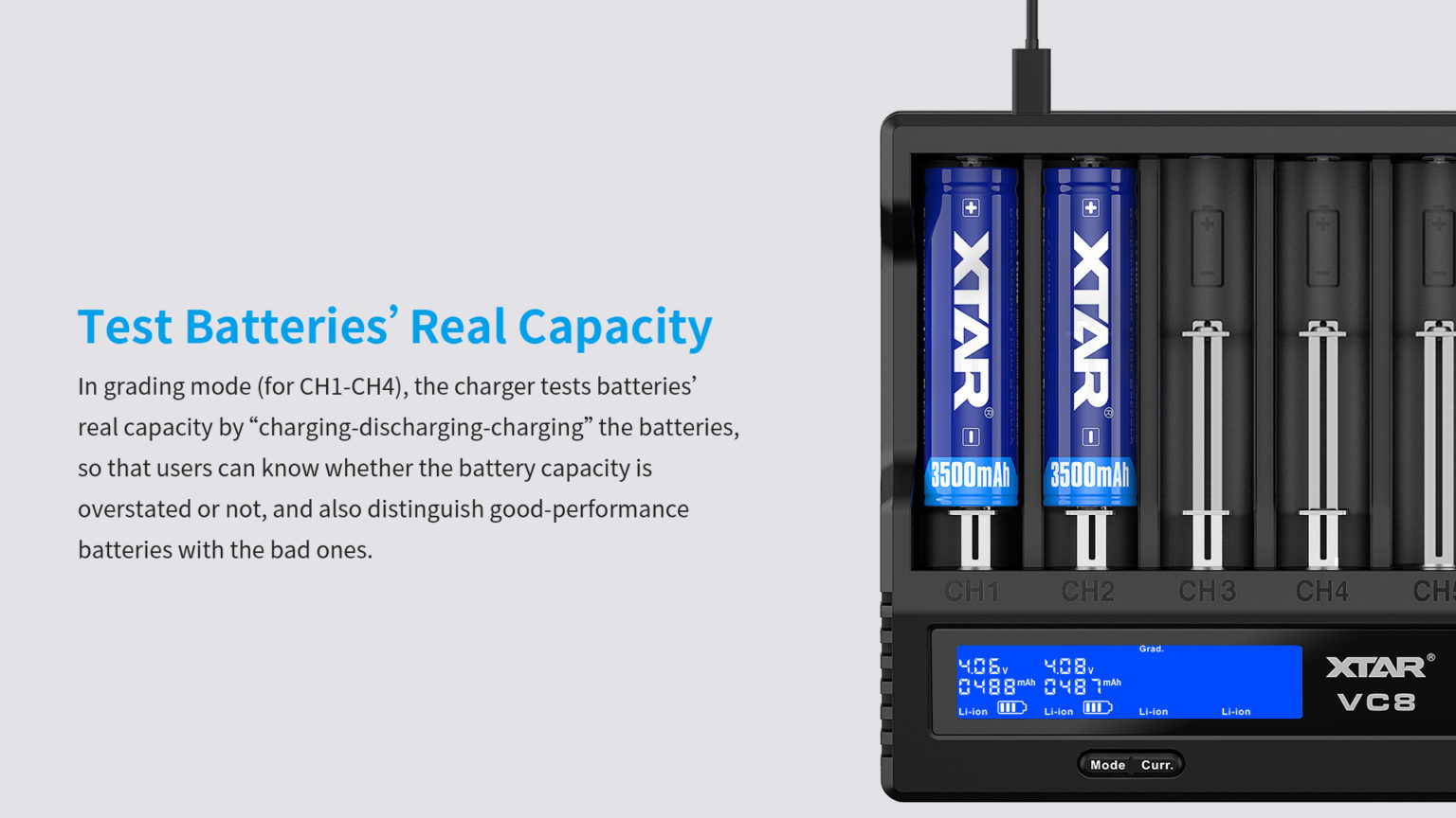 XTAR VC8 Charger: 8-Channel Fast Charge Li-ion/NiMH, QC3.0 USB-C, LCD Display, AA/AAA, 18650/21700 Batteries in Kenya