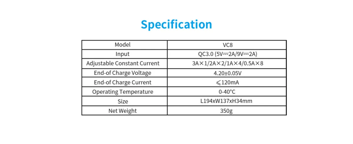 XTAR VC8 8-Channel Fast Charge Battery Charger, LCD Display