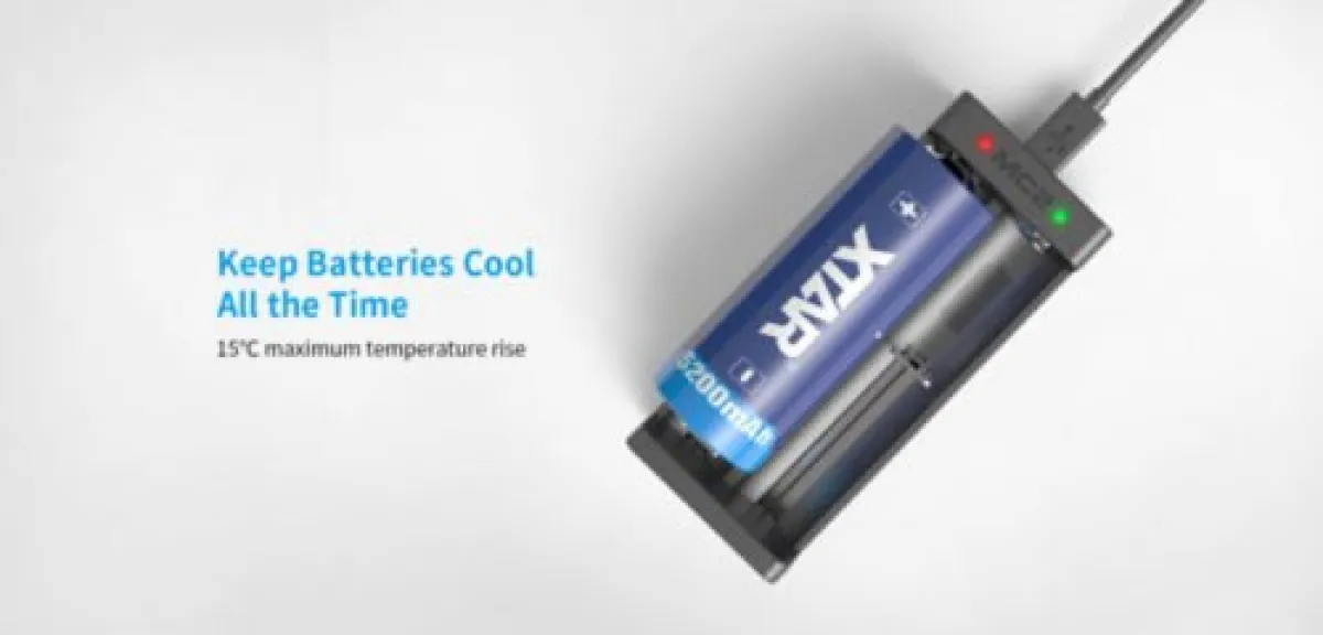XTAR MC2 2-Bay USB Li-ion Charger | Charges 18650, 14500, 26650 Batteries | Portable and Safe Charging | Durable ABS