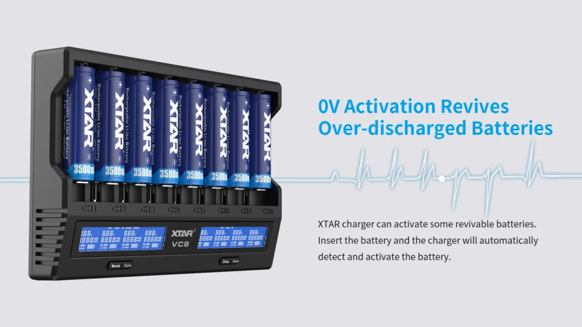 XTAR VC8 8-Channel Fast Charge Battery Charger, LCD Display