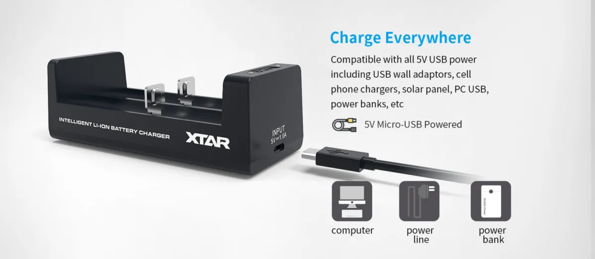 XTAR MC2 2-Bay USB Li-ion Battery Charger