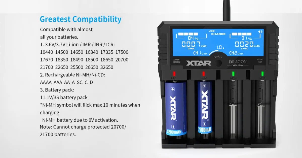 Xtar Dragon VP4 Plus 4-Bay Charger with LCD Display
