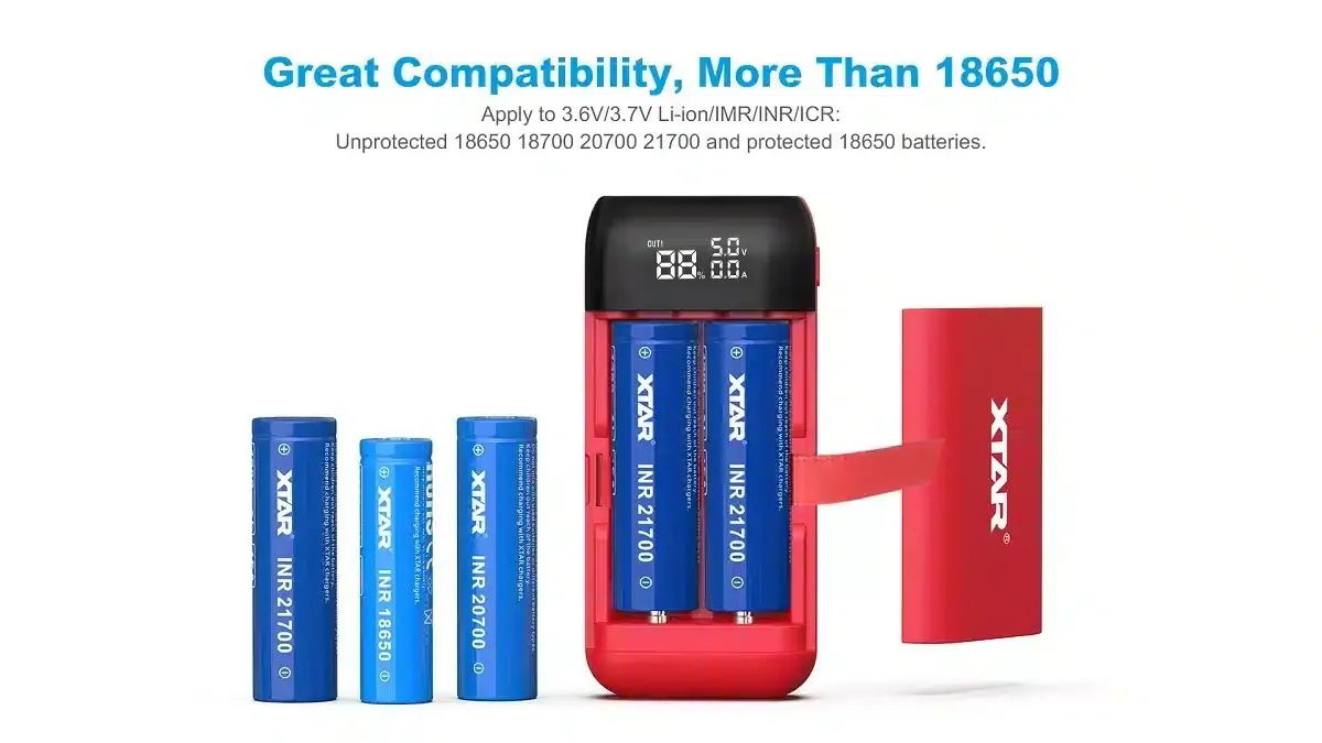 XTAR PB2S Charger and Power Bank for 18650/21700 Batteries