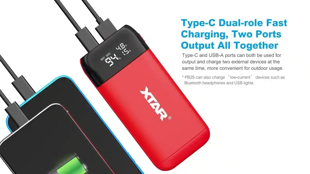 XTAR PB2S Charger and Power Bank for 18650/21700 Batteries