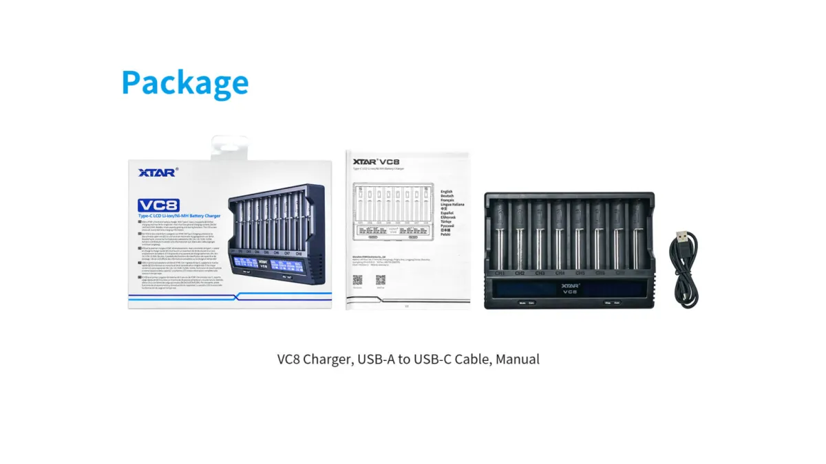 XTAR VC8 8-Channel Fast Charge Battery Charger, LCD Display
