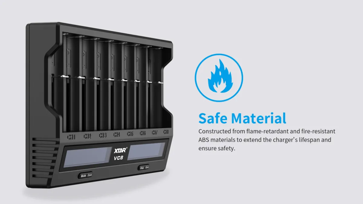 XTAR VC8 8-Channel Fast Charge Battery Charger, LCD Display