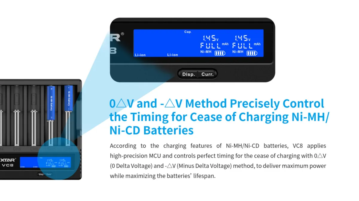XTAR VC8 8-Channel Fast Charge Battery Charger, LCD Display