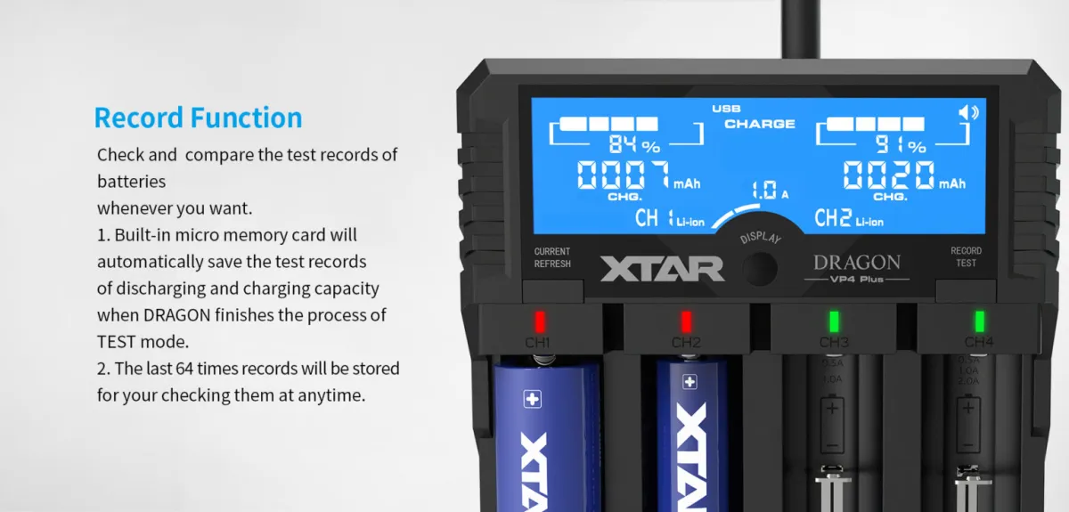 Xtar Dragon VP4 Plus 4-Bay Charger with LCD Display