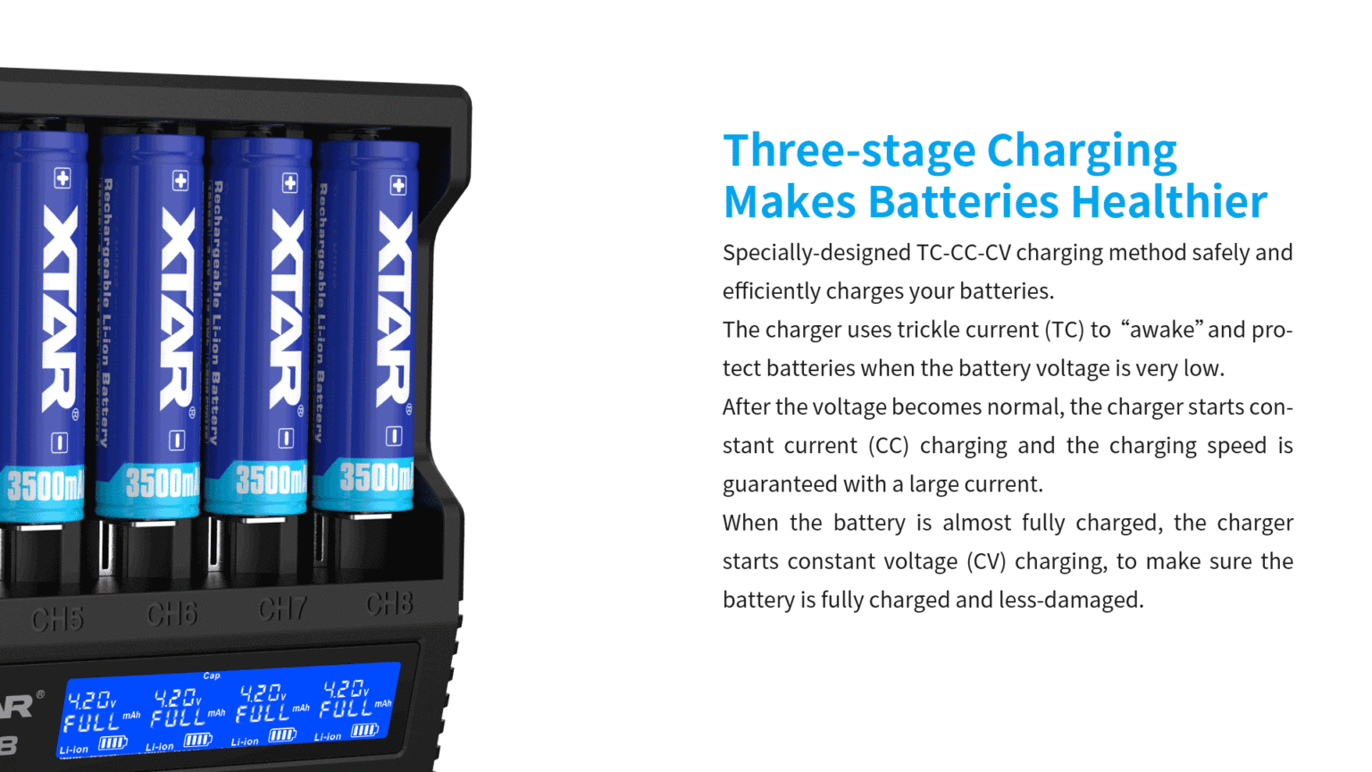 XTAR VC8 Charger: 8-Channel Fast Charge Li-ion/NiMH, QC3.0 USB-C, LCD Display, AA/AAA, 18650/21700 Batteries in Kenya