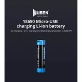 Wuben 18650 USB Rechargeable Battery | 2600mAh Li-ion for Flashlights, Gimbals & Streetlights | 69mm (2.7") Long - photo 3